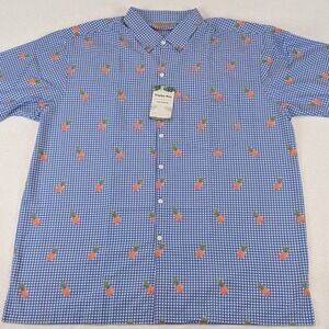 Happy Bay Men's Gingham Pineapple Print Button‎ Down Shirt Size 2XL Eco Friendly